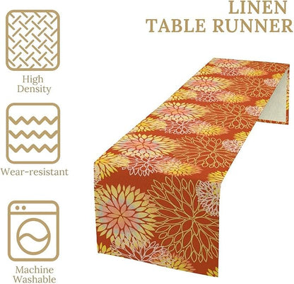 Yellow Floral Table Runner, Chrysanthemum Autumn Spring Summer Vintage Modern Linen Geometric Table Runner for Kitchen Living Room Bedroom Party Holiday, 13x36 Inch