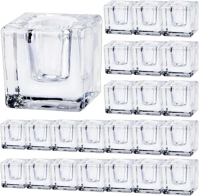 Glass Taper Candles Holders Bulk, Set of 24 Clear Glass Candlestick Holders for Christmas Festival Dinning Table