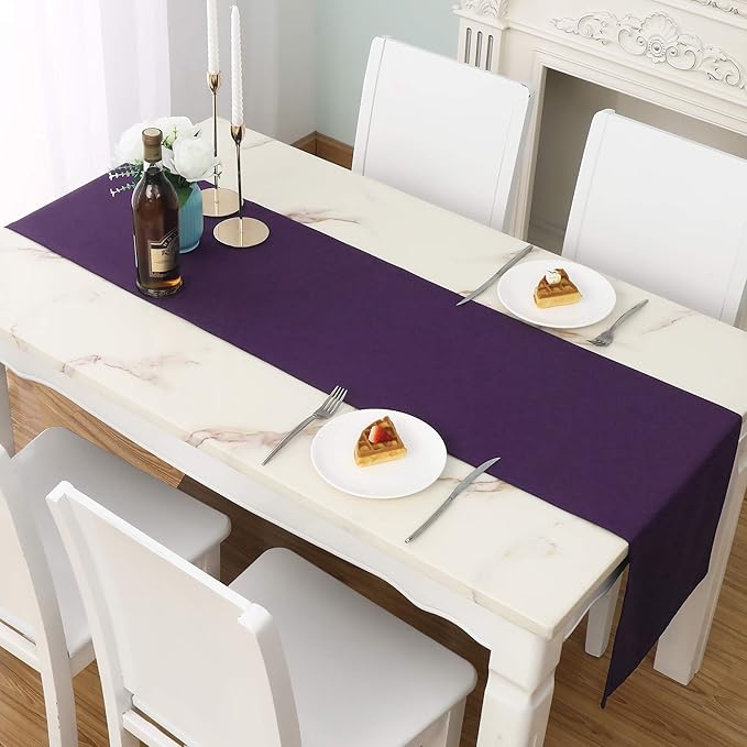 DUALIFE Plum Purple Table Runner for Wedding, Table Runners Fit Rectange and Round Table Decorations for Birthday Parties, Banquets, Graduations, Engagements 14X72 Inches 2 Pieces Dark Purple