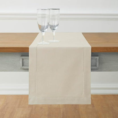Solino Home Cotton Linen Table Runner 72 Inches Long - Hemstitch Linen Table Runner 14 x 72 Inch for Dresser, Dining, Fall, Autumn, Halloween, Thanksgiving, Christmas