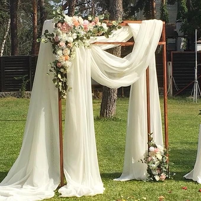 Wedding Arch Draping Fabric 8 Panels 20Ft Length x 28" Width Ivory Arch Drapes Chiffon Fabric Sheer Curtains Backdrop for Party Bridal Ceremony Ceiling Decor Wedding Stage Reception Decorations