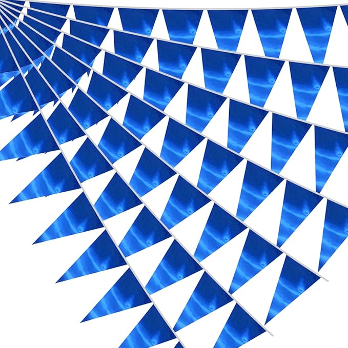 40M/130FT Blue Triangle Pennant Banner Flag Metallic Fabric Bunting Garland for Christmas Graduation Wedding Engagement Anniversary Bachelorette Birthday Bridal Shower Valentines Hen Party Supplies