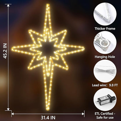 Christmas 45'' Bethlehem Star Lights Decoration - 141LED Outdoor Waterproof Christmas LED North Star Nativity Holy Family Light with Timer for Outdoor Home Party Porch Wall Hanging Light
