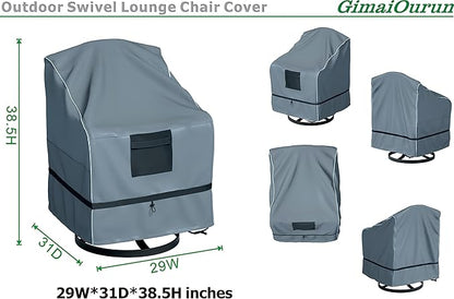 Outdoor Swivel Lounge Chair Cover 2 Pack, Waterproof Heavy Duty Outdoor Outdoor Lawn Patio Furniture Rocking Chair Cover, (29 W x 31 D x 38.5 H inches), Gray