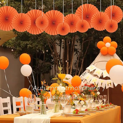 Orange Hallowmas Party Hanging Fans DIY Set - 12pcs Paper Fans with Pinwheels - DIY Paper Craft for Wedding, Birthday, Christmas Party Decoration
