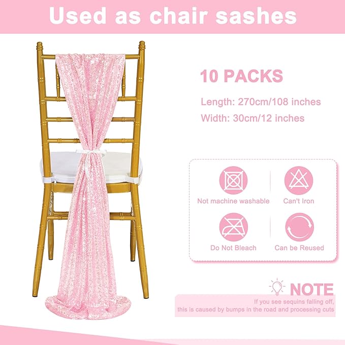 Pink Table Runners 10 Packs 12x108 Inches Glitter Table Runner Wedding Sequin Fabric for Birthday Bridal Baby Shower Engagement Party Decorations
