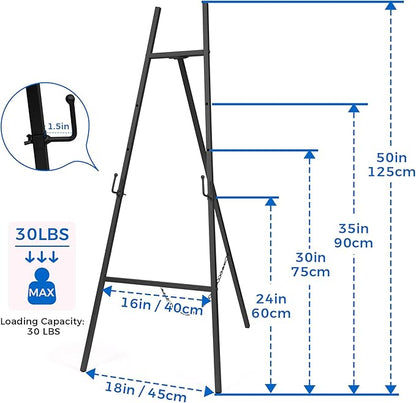 ARTASY 50" Black Easel Stand for Wedding Signs, Posters, Portable Artist Easel for Painting Canvas, Large Display Easel for Home and Office