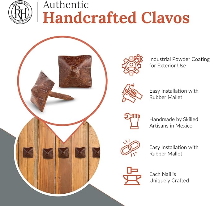 100 Pack 0.75" Square Head Iron Clavos Decorative Nails – Sealed Rusted – Handmade Rustic Square Fasteners for Farmhouse Shutters, Barn Door, Shutters, and Gates – Ornamental Wood Accent