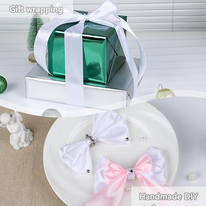 NESCCI 100 Yards Ribbon,1-1/2 Inch White Satin Ribbon,Single Face Satin Ribbons,Perfect for Gift Wrapping,Wedding Decoration,Handmade Bows, Wrapping Bouquet,Halloween,Christmas
