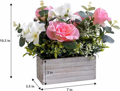 Artificial Flowers Fake Pink Roses Hydrangeas Arrangements in Pot for Home Wedding Table Centerpieces Indoor Outdoor Decoration(New Pink)
