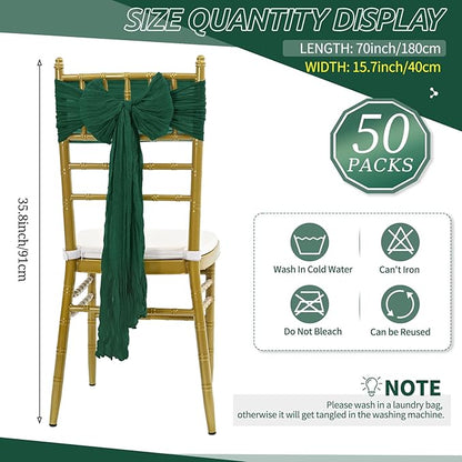 50 PCS Cheesecloth Chair Sashes Bows Wedding Aisle Decorations Chair Ribbon Ties Back Sash for Wedding Party Events Banquet Chair Cover Decoration (Emerald Green)