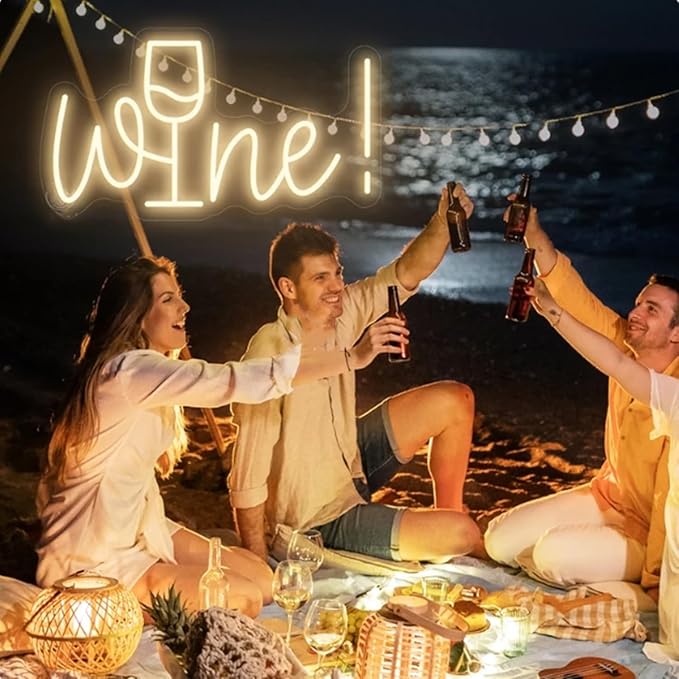 Acrylic Wine Neon Sign for Wall or Window Background Decor,LED Dimmable Bar Neon Decorative Cocktails Light Handmade Art Lamp for Home Pub Wedding Party Bar Studio,Warm White,5V USB Powered