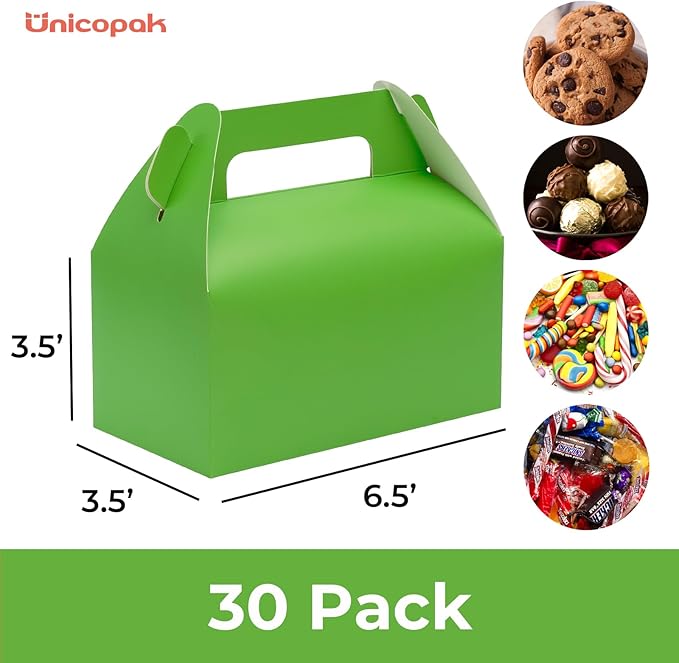 UnicoPak 30 Pack Green Gable Treat Boxes Party Favor Goodie Bag Boxes for Candy Treats Snacks Cookie Toys for Birthday Party Special Events, 6.5x3.5x3.5 Inches