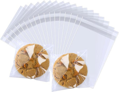 PigPotParty 4''x 4" Clear Plastic Cellophane Gift Wrap Bags, 100 Pcs Small Self Sealing Cookie Bags for Gift, Party favor, Candy, Treat, Goodies, Snack, Self Adhesive Resealable