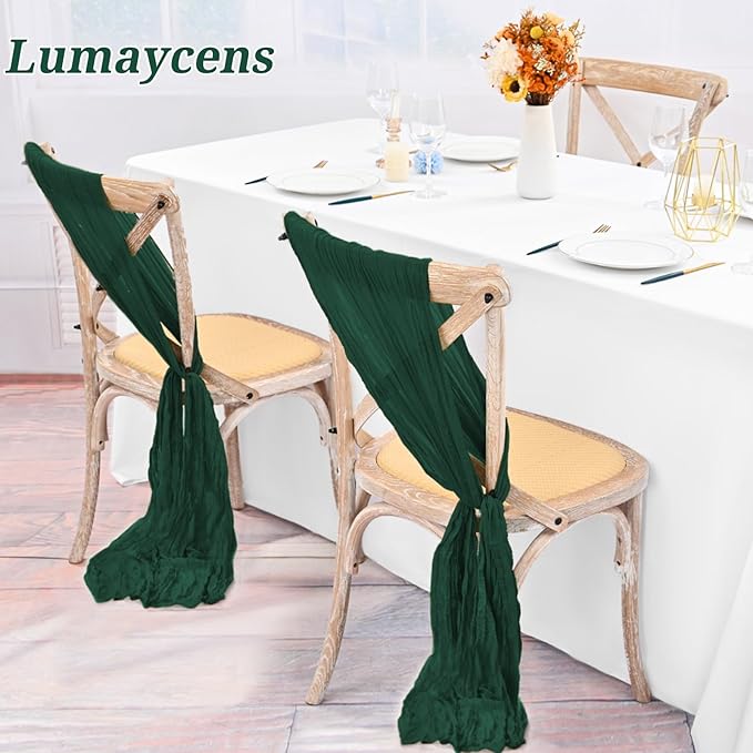 50 PCS Cheesecloth Chair Sashes Bows Wedding Aisle Decorations Chair Ribbon Ties Back Sash for Wedding Party Events Banquet Chair Cover Decoration (Emerald Green)