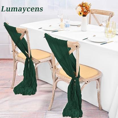 50 PCS Cheesecloth Chair Sashes Bows Wedding Aisle Decorations Chair Ribbon Ties Back Sash for Wedding Party Events Banquet Chair Cover Decoration (Emerald Green)