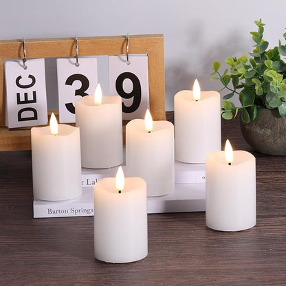 Eywamage White Flameless Votive Candles with Remote Batteries, 2x3 inch Flickering Small LED Wax Pillar Candles 6 Pack