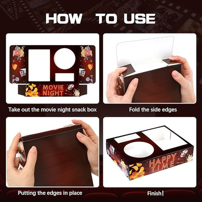 Faccito 36 Pcs Movie Night Snack Trays Movie Theater Snack Boxes Night Supply Disposable Paper Holder Tray for Popcorn Food Candy Drink Party 8 x 6 Inch(Dark Red,Retro Style)