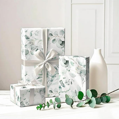 WRAPAHOLIC Eucalyptus Leaves Wrapping Paper Roll - Mini Roll - 17 Inch x 33 Feet - Eucalyptus Greenery Wrapping Paper Perfect for Birthday, Wedding, Bridal Shower
