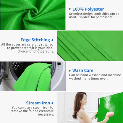 HEMMOTOP Green Screen Backdrop, 6x9 ft Greenscreen Background for Streaming, Seamless Polyester Green Photo Backdrop Fabric Sheet for Photography, Video Recording (Backdrop only)
