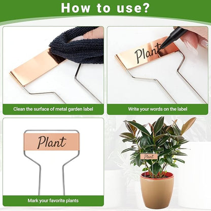 80 Pcs 10" High Plant Labels, Include 40 Copper Metal Plant Tags and 40 Weatherproof Garden Aluminum Markers Bulk with Marker Pen Reusable Seedling Sign Nursery Tag for Outdoor Herb Vegetable Flower
