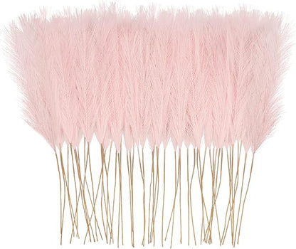 50pcs Pink Faux Pampas Grass Decor, 21.6" Short Artificial Pompous Grass Floral Fake Pompas Grass Branches Vase Filler Flower Arrangement for Home Wedding Boho Decor