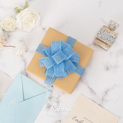 Ribbli Baby Blue Burlap Wired Ribbon, 1 Inch x Continuous 20 Yard, Wired Edge Ribbon for Wreaths,Big Bows,Tree Decoration,Outdoor Decoration