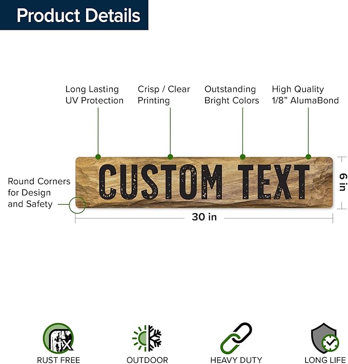 Custom Sign, Custom Street Sign, 11 Font Colors, 13 Font Styles, 4 Hole Options, 22 Sizes, 6x30 Inches, Rust Free DiBound, Fade Resistant, Made in USA by My Sign Center (Stone)
