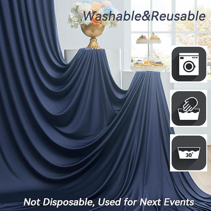 20×12ft Navy Blue Wrinkle Free Backdrop Curtain for Wedding Parties, 4 Panels 5×12ft Long Soft Silky Polyester Backdrop Drapes Photo Back Drop Curtains for Birthday Photography Background Cloth