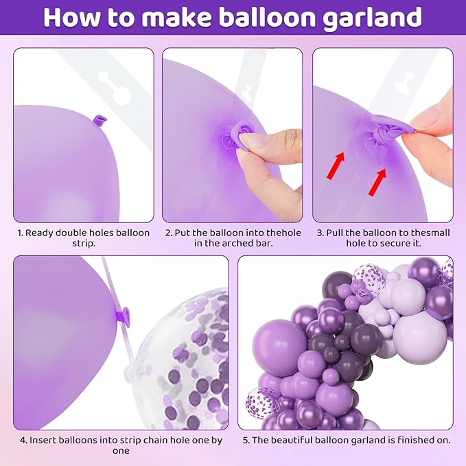 Amandir 153pcs Purple Balloon Garland Arch Kit, Different Sizes 18 12 10 5 inch Lavender Latex Metallic Confetti Purple Balloons for Halloween Wedding Birthday Baby Shower Party Decorations Supplies