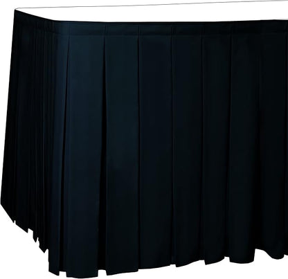 Ultimate Textile Pleat Polyester Fabric Table Skirt - Machine Washable Flame Resistant with Clips for Events, Weddings & Trade Shows, Cut & Sewn in Paterson, NJ - Midnight, 21' Box Pleat