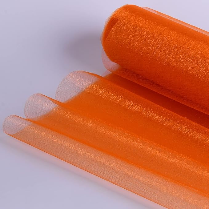 Crystal Organza Fabric Tulle - 16" by 50 Yards Sheer Fabric for Wedding Party Decoration Bridal Shower Tutu Roll Netting Spool Ribbon Wrapping (Orange)
