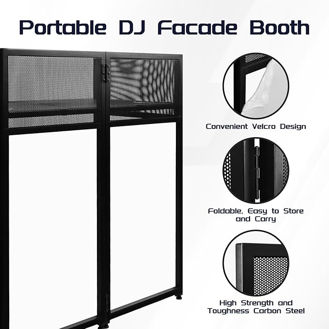 Portable DJ Booth 40" x 20", DJ Facade Table with Black/White Light Scrims, Foldable DJ Stand for Laptop and Controller,with Carry Bag, Cable Hole, Perfect for Bars, Clubs, Party, Private Events