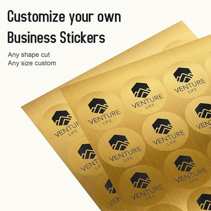 Custom Logo Stickers for Business, Personalised Logo Labels, Waterproof, Perfect for Branding & Packaging (Brushed Gold)