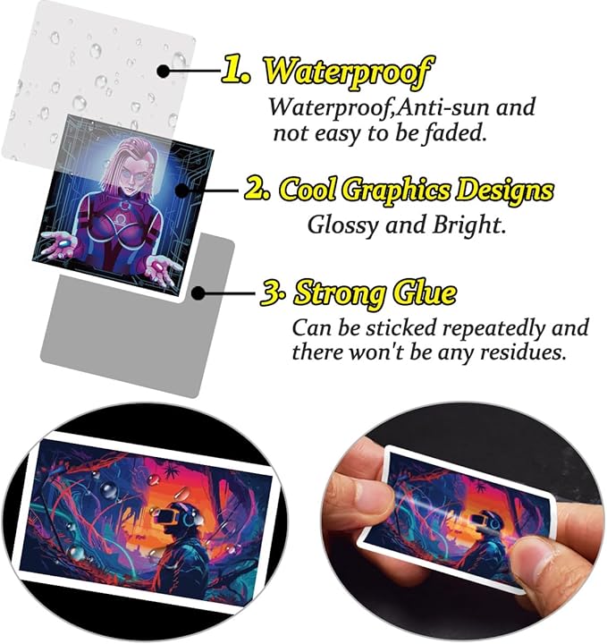 Qtl Cyberpunk Stickers - 75pcs Vaporwave Stickers for Laptop & Water Bottle - Waterproof