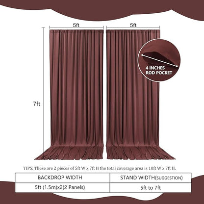 2 Panels Red Brown Backdrop Curtain, 10 x 7 Feet Background Curtains for Parties, Weddings, Baby Showers, Bachelorette Halloween, Christmas Birthday Party Photoshoot Backdrop Curtains Decorations