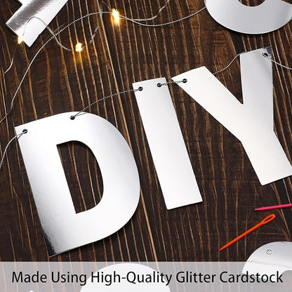 TaoBary 112 Pcs DIY Letter Kit Glitter Customizable Banner Letters Include 107 Letters and Numbers 3 Rope and 2 Needles for Birthday Halloween Christmas Wedding Valentine Party Decor(Glossy Silver)