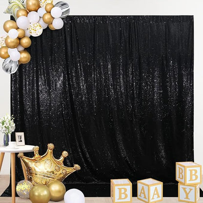 SquarePie Sequin Backdrop Less See Through Thick Background Glitter Curtain for Halloween Party 6FT x 6FT Black