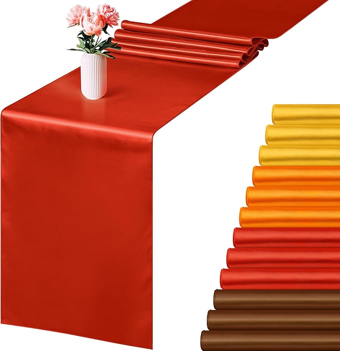 Aneco 12 Pack Satin Table Runner 12 x 108 Inch Fall Autumn Long Wedding Satin Silk Table Runner for Thanksgiving Halloween Party Decoration Wedding Banquet Graduations Birthday