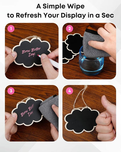 Uniclife 24 Pack Mini Chalkboard Signs for Food, Small Chalkboard Signs with Strings Chalk Markers & Replacement Stickers, Hanging Chalkboards Sign Reusable Wooden Food Labels for Party Buffet Wedding