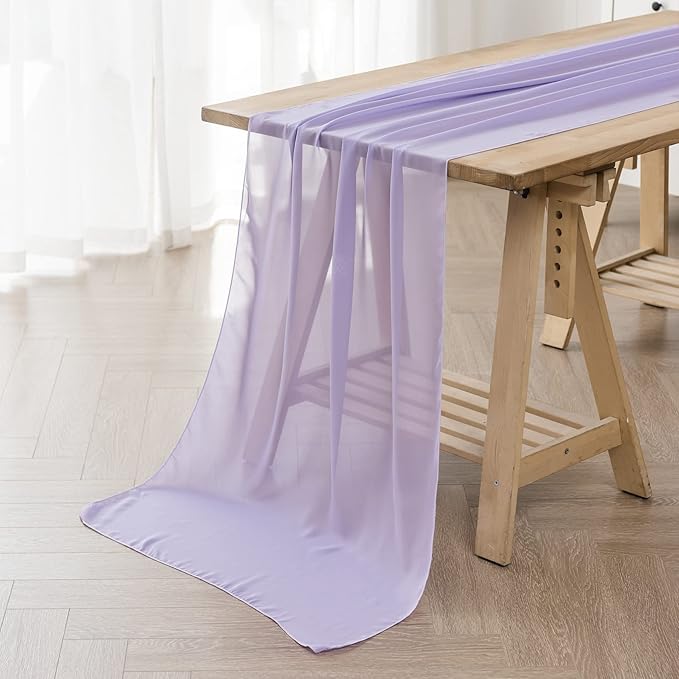 6Pack 9ft Chiffon Table Runner 14x108 Inch Sheer Romantic Table Runner for Wedding Birthday Party Bridal Shower Outdoor Decoration-Lavender