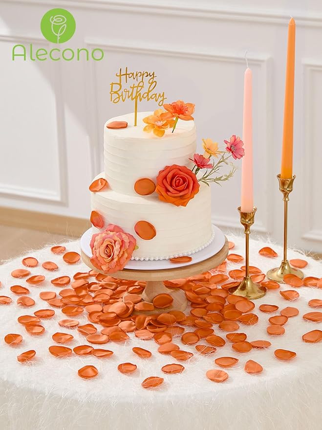 Alecono 600Pcs Silk Rose Petals, Faux Orange Flower Petals for Wedding Proposal Flower Girl Basket, Petals Bulk for Dinner Table Centerpieces Party Romantic Night Decoration