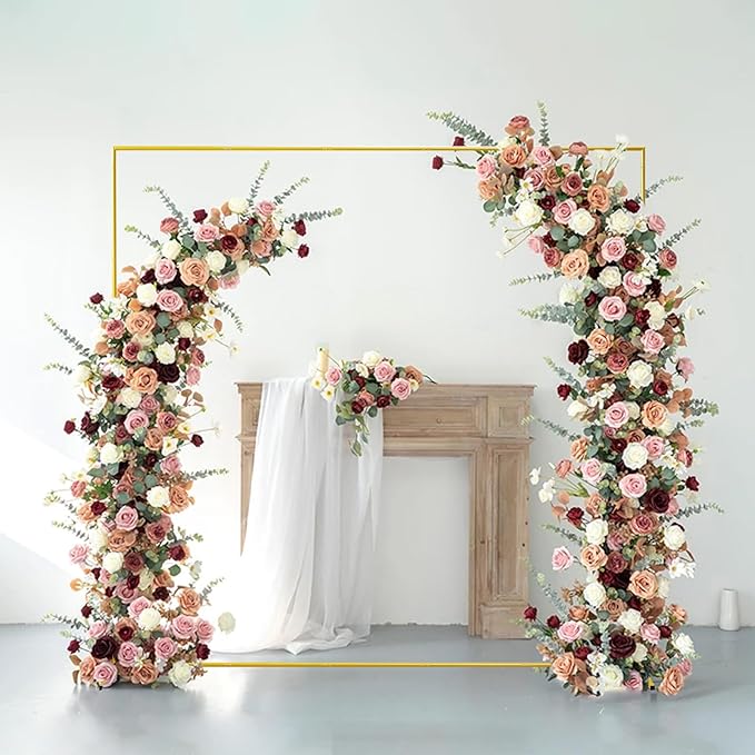 Wedding Arch Backdrop Stand 6.6x6.6 FT Gold Square Balloon Arch Frame for Wedding, Birthday Party, Baby Shower Ceremony Decoration