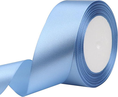 Lake Blue Solid Satin Ribbon 1-1/2 Inch 25 Yards Solid Polyester Fabric Ribbon for Gift Wrapping Wedding Christmas Baby Shower Birthday Party Decoration Handmade Immortal Flower Craft