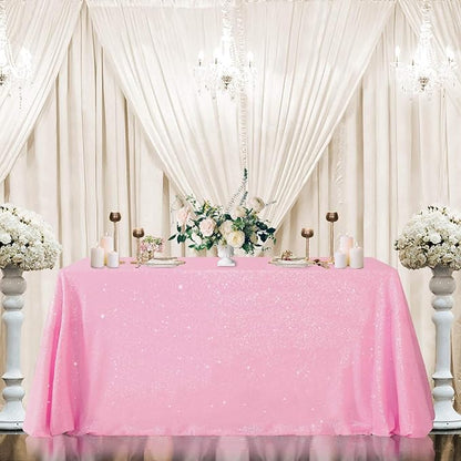 QueenDream Sparkly Sequin Tablecloth - Pink Table Cloth 50x80 Inches Rectangle Table Overlay Fabric for Birthday Parties Baby Shower Decoration