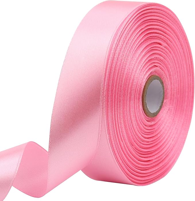Pink Solid Satin Ribbon 1 Inch 50 Yards Solid Polyester Fabric Ribbon for Gift Wrapping Wedding Christmas Baby Shower Birthday Party Decoration Handmade Immortal Flower Craft