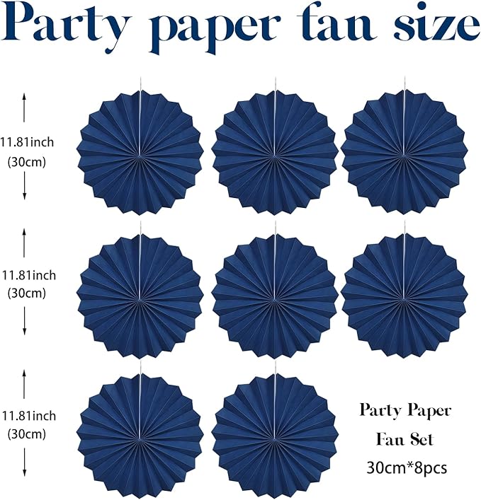 Blue Party Decorations,Blueberry Party Decorations Decorations Party Paper Fans Bulk 12in,Graduation Decoration Classroom Decor, Western Themed Party Decorations 30 Color DIY Set （Deep Blue）