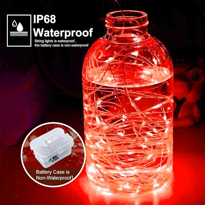 pozzolanas 24 Pack Red Battery Operated String Lights - 7ft Waterproof Fairy Lights with 20 LEDs for Home, Mason Jar, Party, Wedding, Halloween, Christmas Decorations
