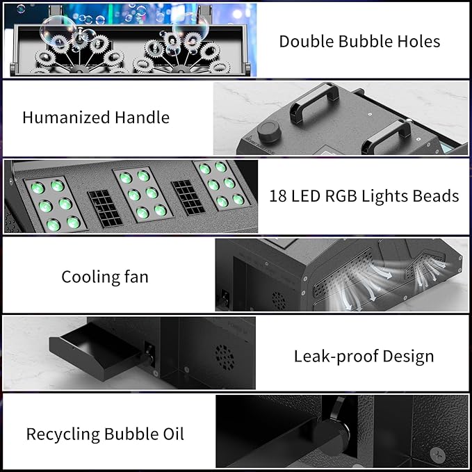 2000W Fog Machine, 3 in 1 Fog Bubble Machine with 2 Bubble Fans, 18 RGB LED Lights Smoke Bubble ALL IN ONE Fog Machine, Bubble Machine for Halloween Christmas Party Wedding, 2 Pack