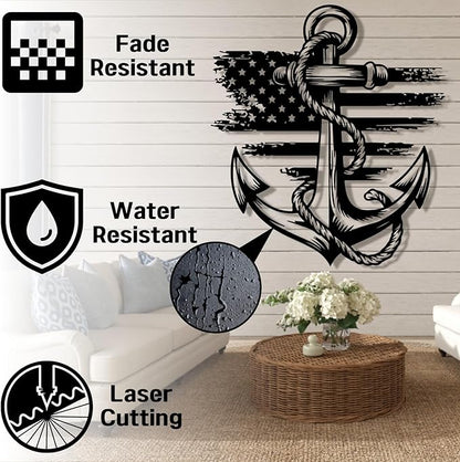 lunwall Metal Anchor Wall Decor, Anchor Metal Sign, Metal Anchor Decor, Anchor Metal Wall Art, Metal Nautical Wall Decor, Metal Wall Decor Coastal, Anchor Wall Decor (black, 31L x 29W / 80 x 72 cm)